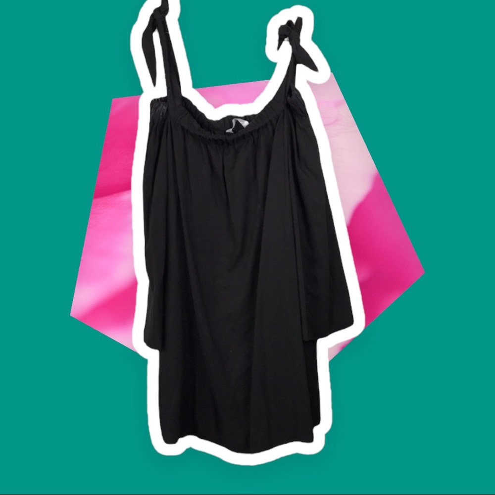 New ZARA of the shoulder cotton black dress with shoulder straps - Picture 3 of 5